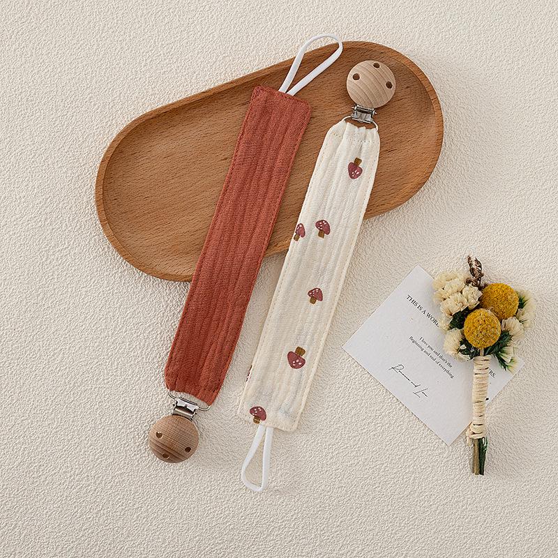 Buchenholz Schnullerclip & Baumwoll Beißring Set mit Anti-Fall Taschentuchclip (2er-Pack)