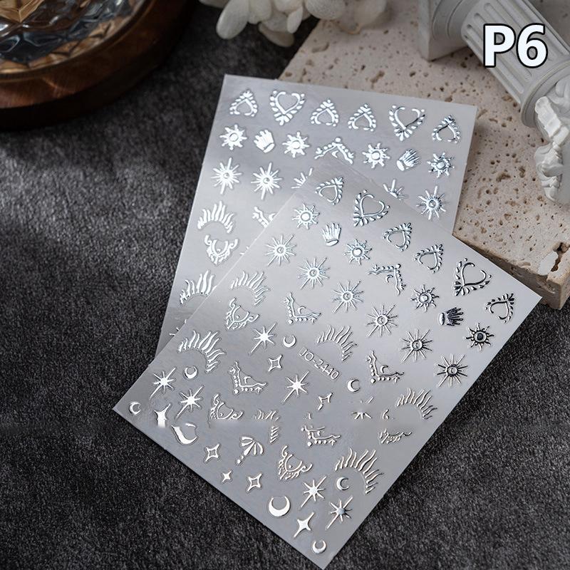 1Pc Bronzing Heart-Shaped Nail Stickers Gold And Silver Laser Butterfly Star Moon Glue Slider Diy Nail Accessories Decoration