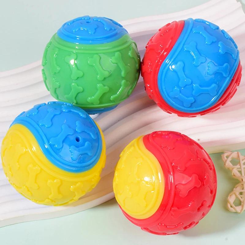 Interactive Squeaky Dog Toys for Aggressive Chewers 3 Pack TPR Balls with Voice for Teeth Cleaning Dog Training Supplies