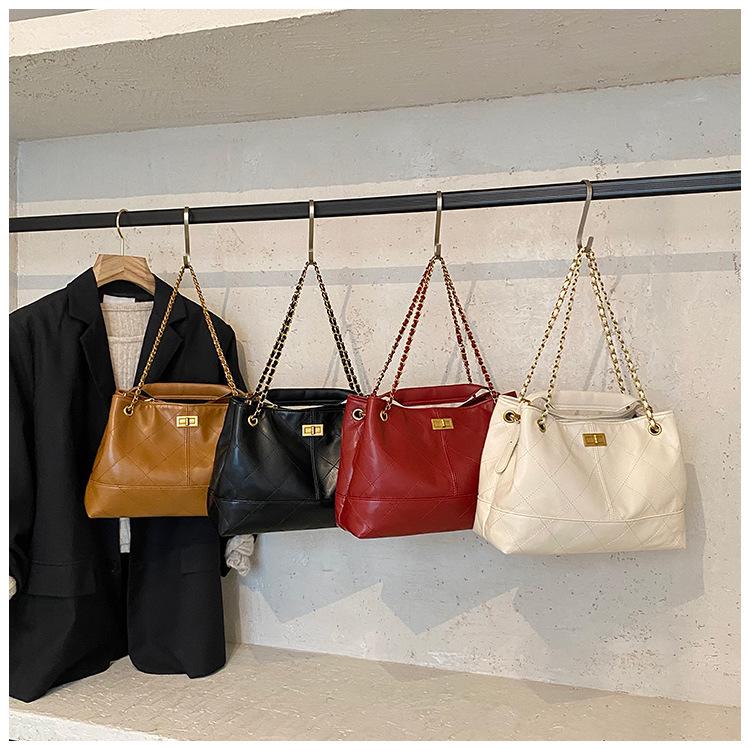 Rhombus Chain Bag Women's 2025 New Fashion Versatile Shoulder Bag Large Capacity Hand Bag Crossbody Bucket Bag