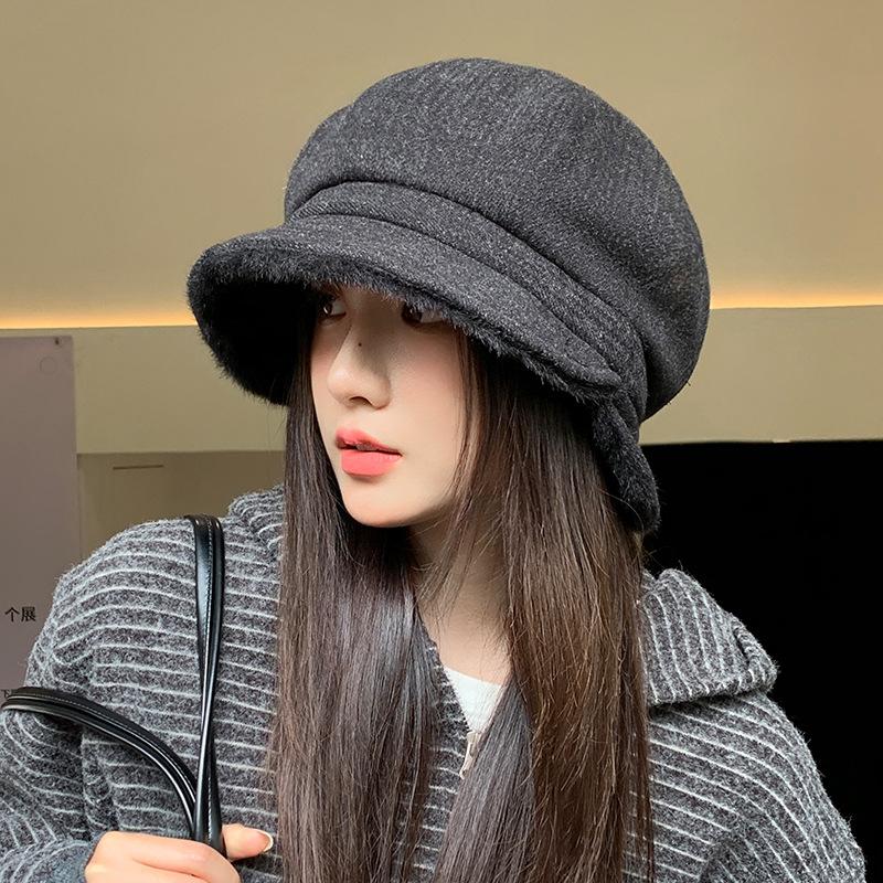 

Ретро Винтажный Утолщенный Берет Японская Универсальная Восьмиугольная Шляпа для Большой Головы Подчеркивающая Лицо Маленькая Ветрозащитная и Теплая Шляпа average size