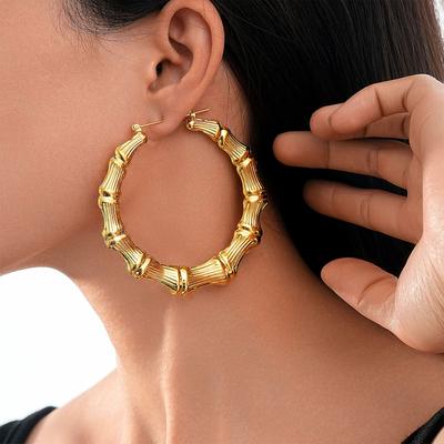 Punk Style Earrings For Women Retro Bamboo Heart Shaped Earring Exaggerated Disco Geometric Earrings Metal Ear Accessories