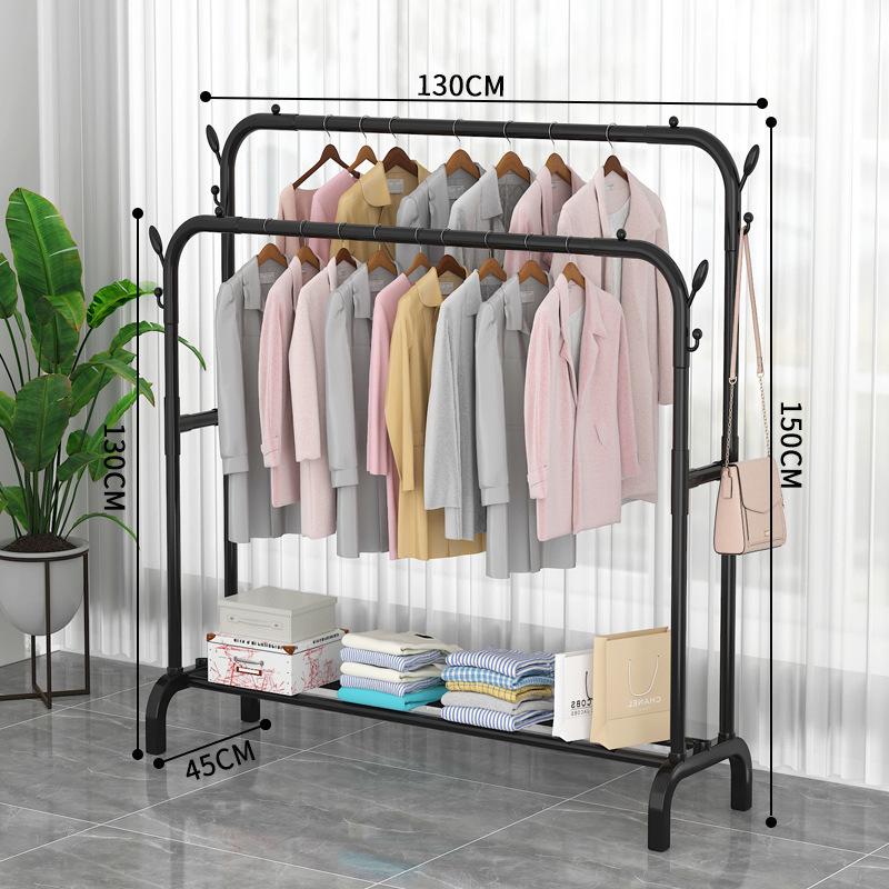 Indoor Double-Rod Floor-Standing Clothes Rack for Balcony or Bedroom