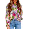 Casual Puff Long Sleeve Chiffon Blouse Spring Vintage Abstract Printed Shirt Fashion Loose Round Neck Tops Blusas De Mujer 25144