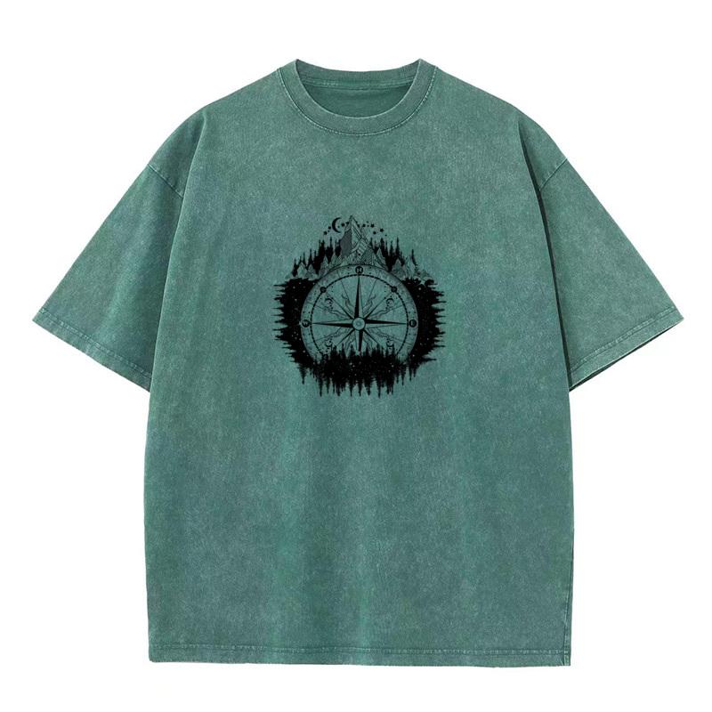 Premium Cotton Mans Short Sleeve Stylish Compass vintage Washed T Shirts Geek Tees Retro Gift ONeck Washed T Shirts