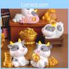 Adorable Good Fortune Cow Resin Figurine Cute Office Desk Decoration Ornament