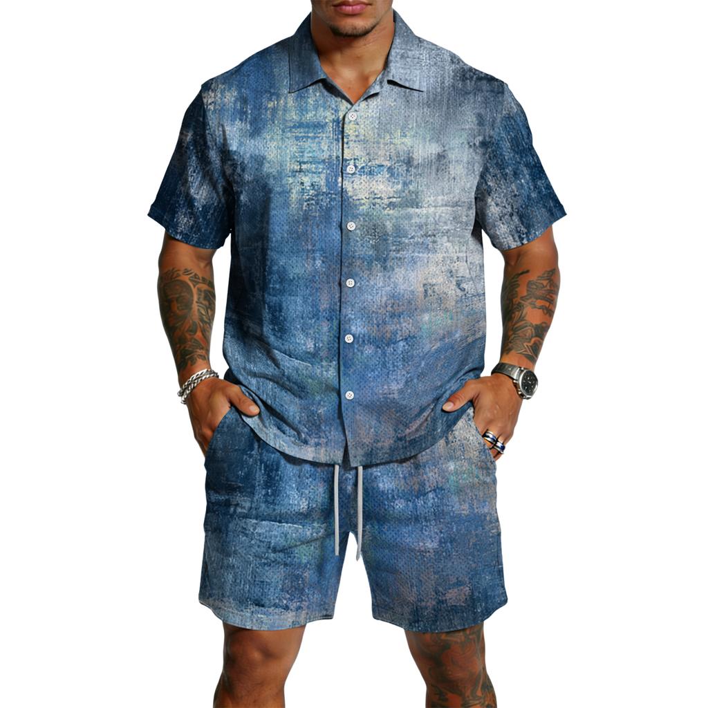 Herren Casual Leichtes Atmungsaktives Kurzarmhemd und Shorts Set