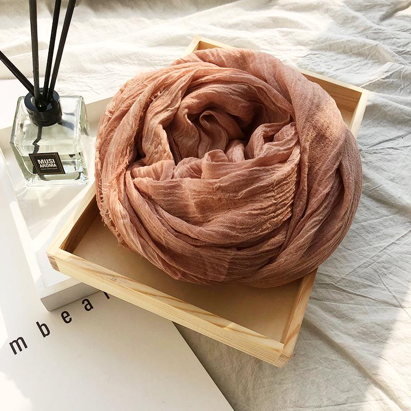 Vintage Crinkle Cotton Linen Scarf for Men Women Solid Color Autumn Winter Warm Pashmina Fringed Edge Soft Shawls and Wraps