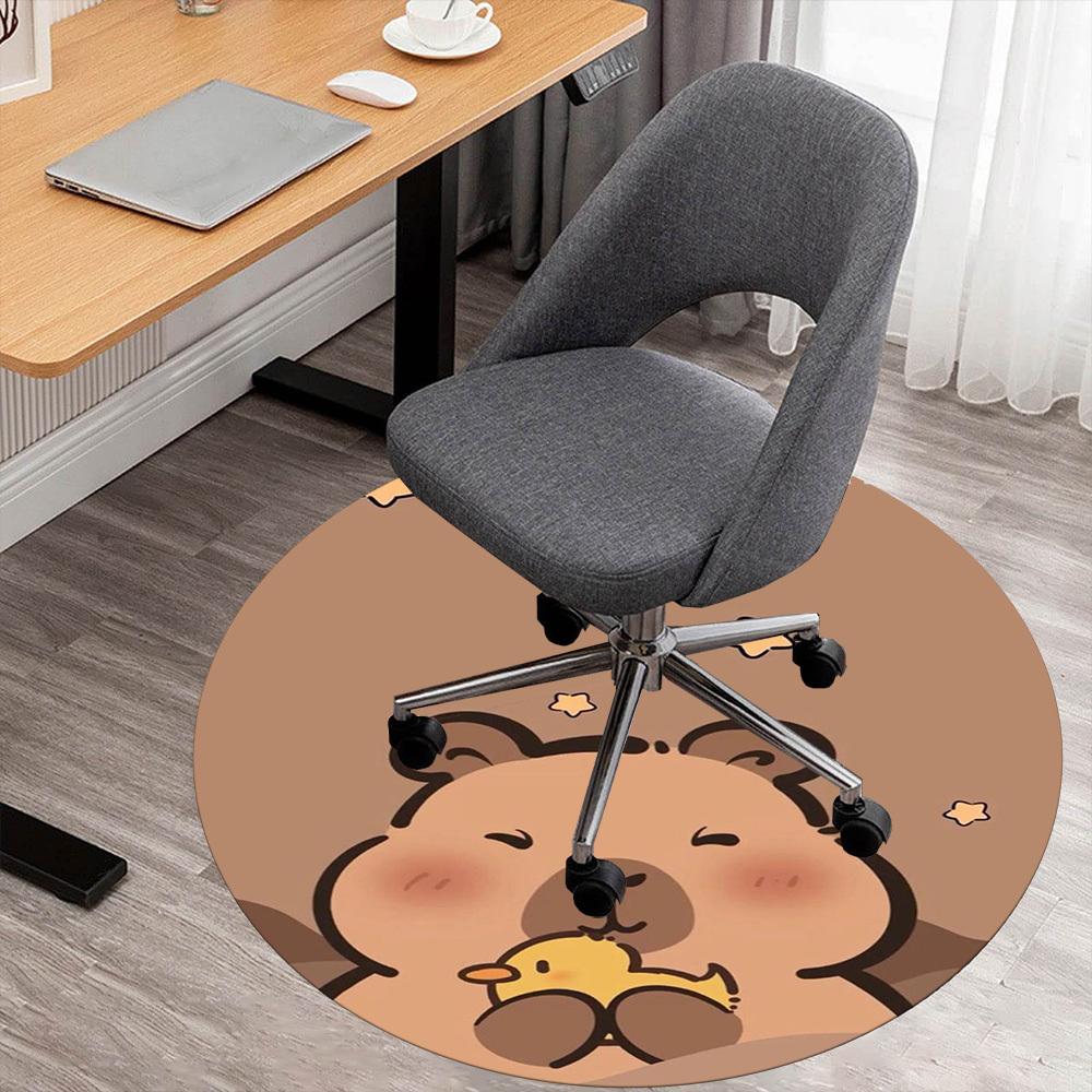 1PC Capybara Cute Round Chair mat Area Rug - Non-Slip, Floor Mat for Office, Bedroom, home decor Christmas Gift c0528100