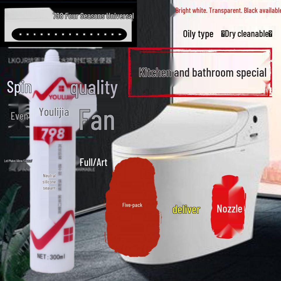 Eco-Friendly Quick-Dry Anti-Mildew Silicone Sealant for Glass, Transparent & Waterproof for Kitchen, Bathroom, Toilet, Door, and Window Applications