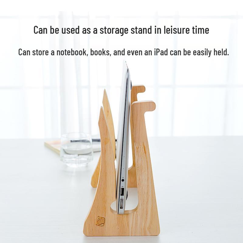 Solid Wood Vertical Laptop Stand with Cooling Tray & Neck Support