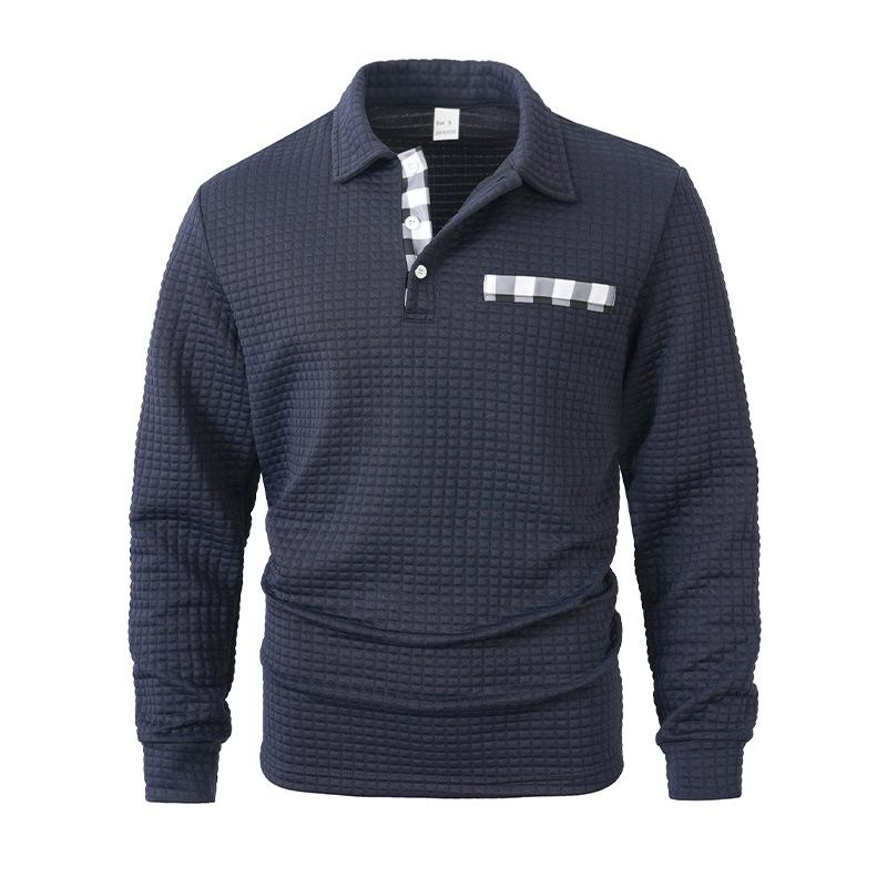 

Autumn New Casual Sports POLO Shirt with Zipper Lapel Color Blocking for Men Long Sleeves Tops XXL темно-синього кольору