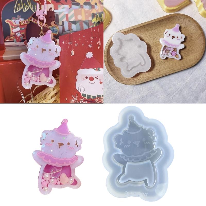 Cute Circus Bear Ornament Quicksand Silicone Epoxy Mold  Keychain Pendant Jewelry Craft Mould for Birthday Gift