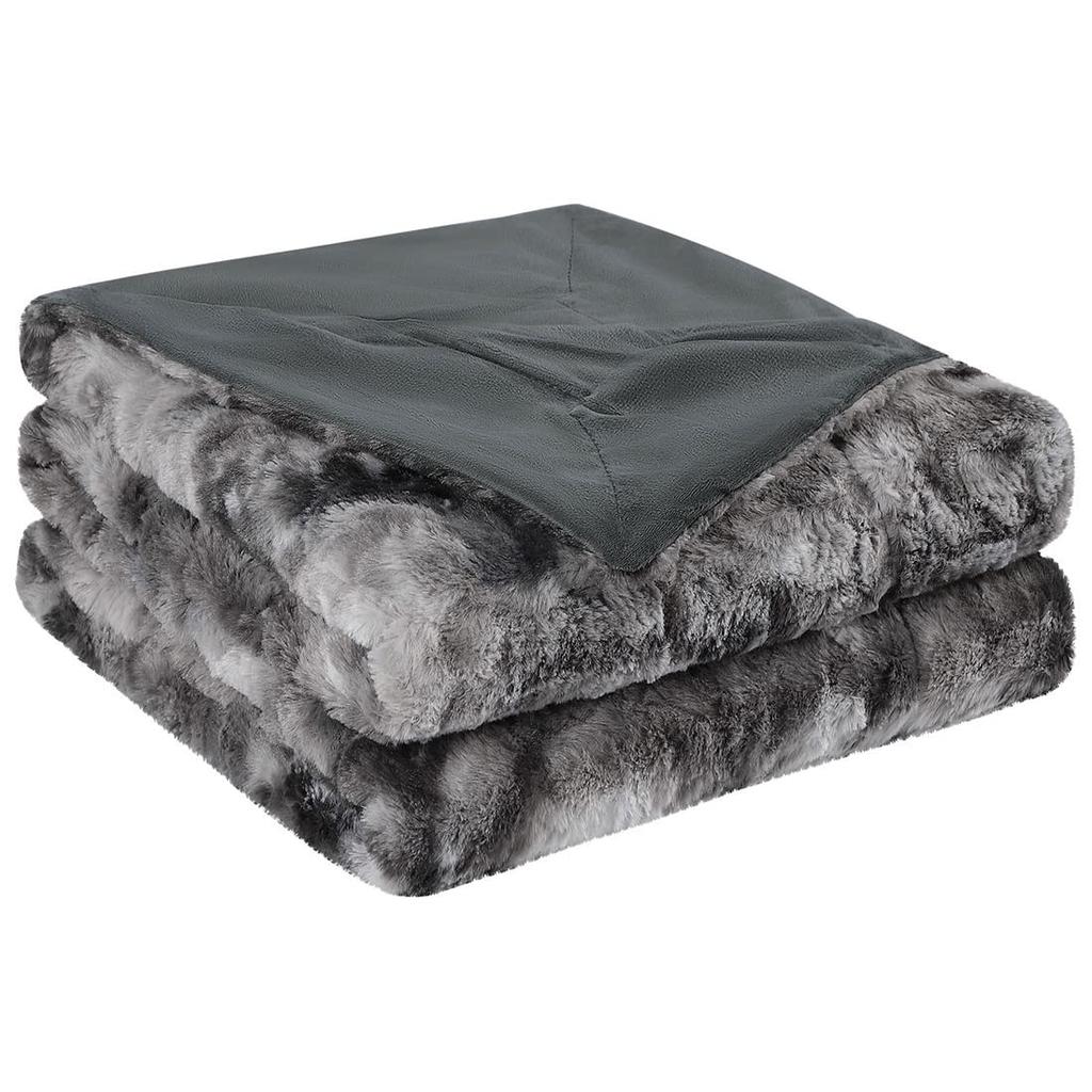 PiccoCasa Soft Faux Fur Blanket for Sofa or Sofa Bed, Reversible, Tie-Dye, Luxury Shag, Gift, Luxurious, Fluffy Fleece Blanket, Dark Gray, 160x200cm