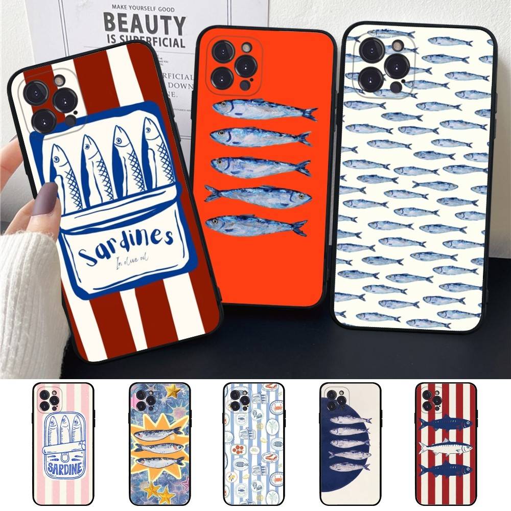 Sardines Retro Art Seafood Soft Back Phone Cover Case For IPhone 17 16 Pro Max 15 12 11 16e 13 Mini 14 15 Plus