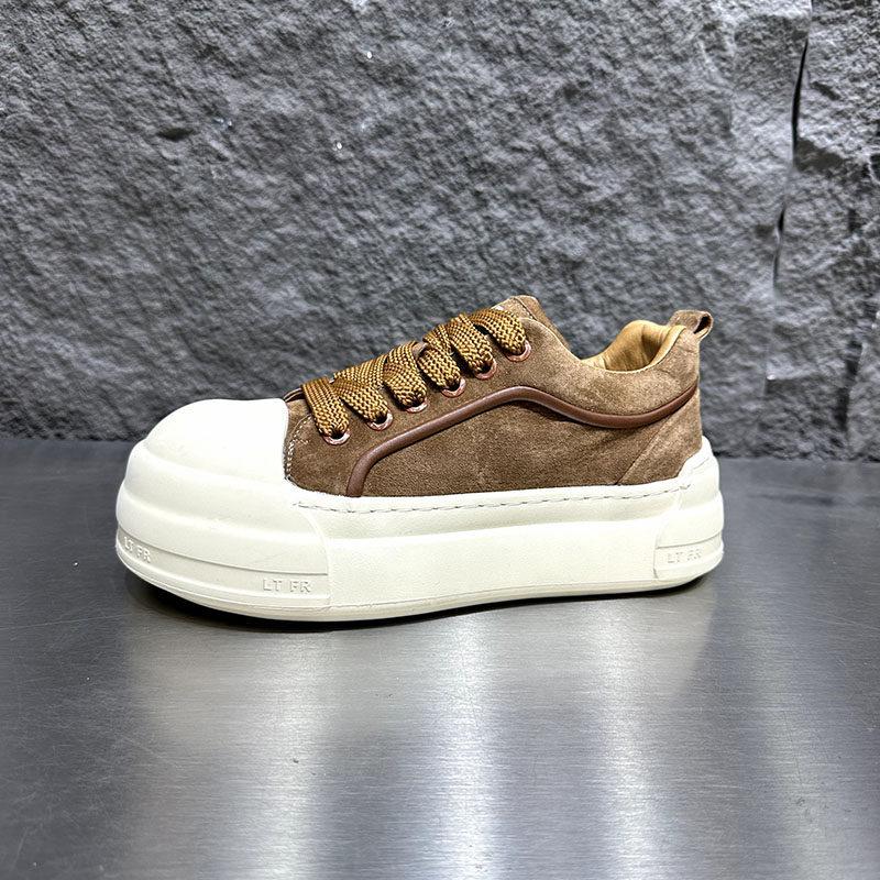 Spring new matte leather ugly cute big head shoes platform sole lightweight low top board shoes lace up casual bc