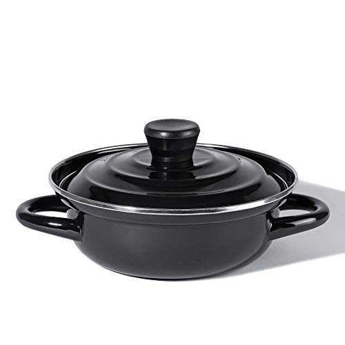 [BLKP] Pearl Metal Enamel Single-Serving Tabletop Pot with Painted Finish, 16cm, Induction Compatible, Limited Edition, All Black, BLKP, AZ-5059