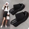 Women Slippers Summer Wedge Thick Heel Sexy Square Toe Dress Party Shoes High Heels Casual