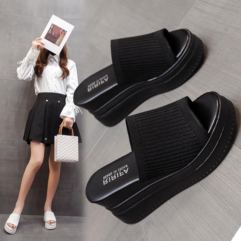 Women Slippers Summer Wedge Thick Heel Sexy Square Toe Dress Party Shoes High Heels Casual