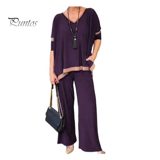 

Женский комплект из 2 предметов: топ и брюки, V-образный вырез, рукава три четверти, толстовка с эластичной резинкой на талии, широкие спортивные штаны, спортивный костюм, осенний повседневный спортивный костюм XXXL фиолетовый