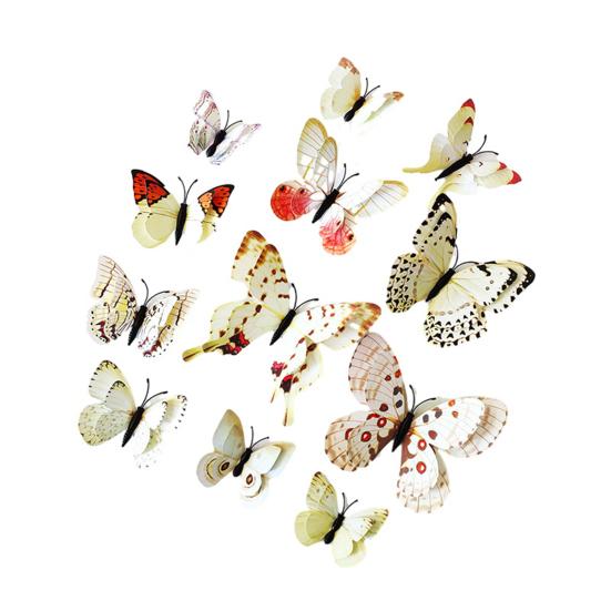 Yousheng 12Pcs Butterfly Wall Sticker, Double Layer 3D Wall Decals, Waterproof PVC Butterfly Wall Decorations, Removable Art Stickers for Home Bedroom B