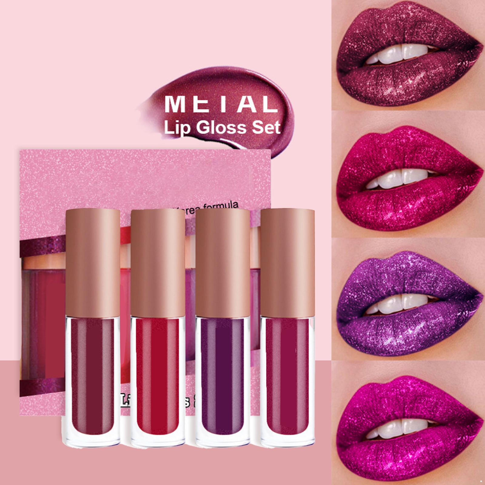 

Lip Gloss Set, 4Pcs Metallic & Diamond Glitter Liquid Lipstick - Non-Sticky, Waterproof Formula for Daily Wear and Parties One Size