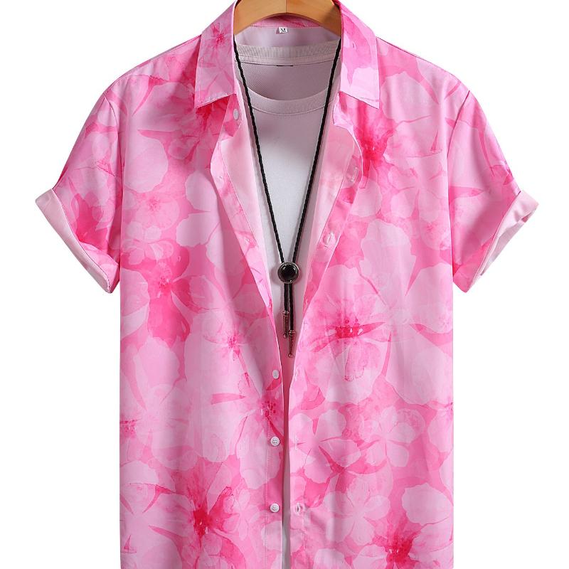 Stylish Men s Short-sleeve Shirt - Floral Print Dress Shirt for Men S