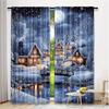 2pcs Snowy Cottage Christmas Curtains Cozy Design Polyester Window Decor for Holiday Living Room Bedroom Rod Pocket Curtains