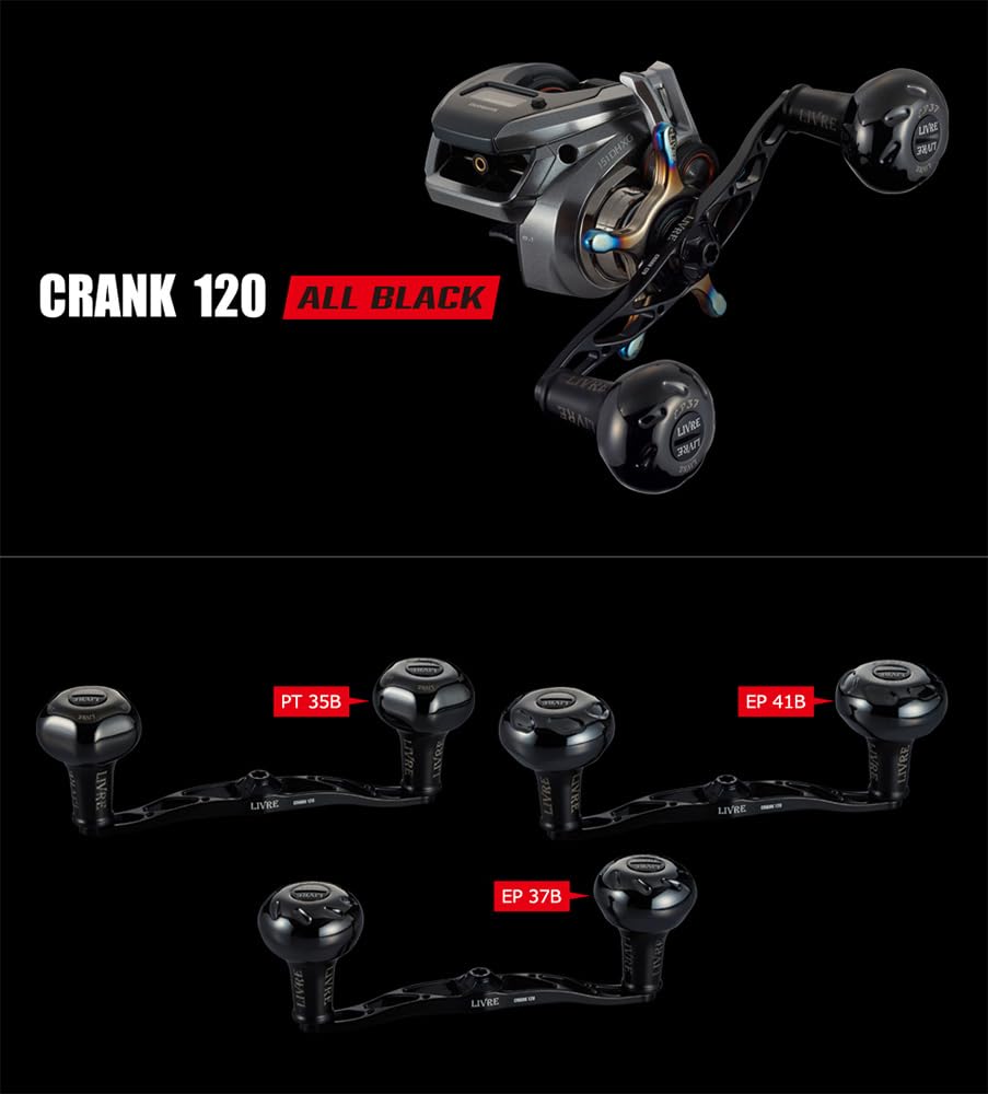 LIVRE 11566 Crank 120 B Series EP37B Knob Installed No Center Nut All Black (CRANK 120) FK120P-B37-BKBK