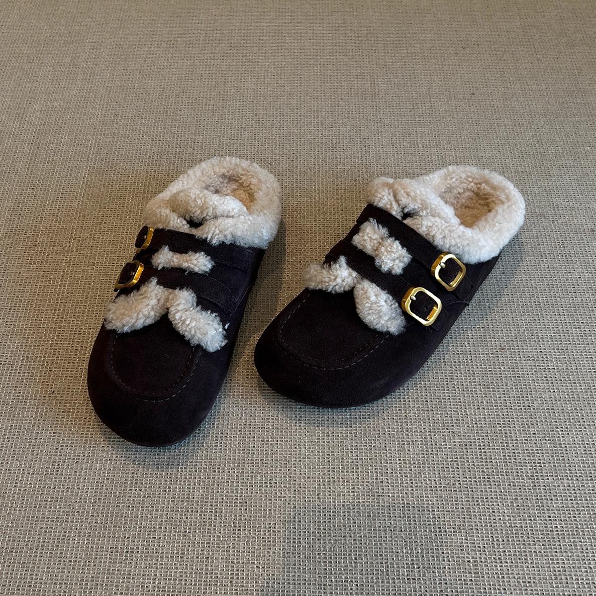 Belt buckle one pedal outside slippers women s half bag Mao Mao Boken shoes women s single shoes 35