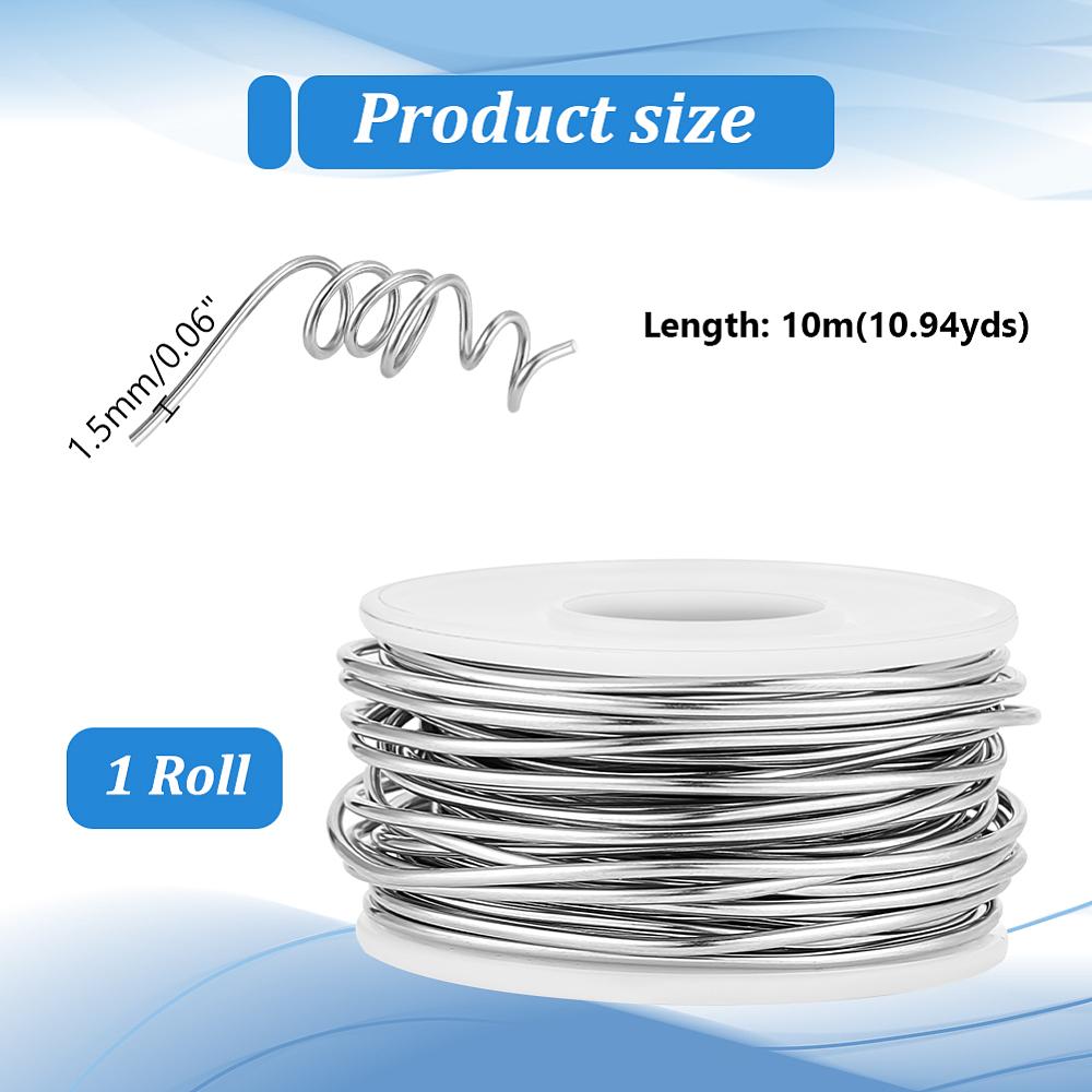 316 Stainless Steel Wire, Round, for Jewelry Making, Stainless Steel Color, 15 Gauge, 1.5mm, About 32.81 Feet(10m)/Roll