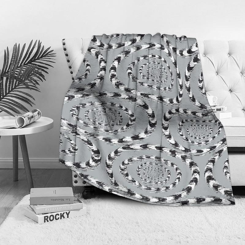 Psychedelic Swirls Optical Illusion Blanket Abstract Black & White Gradient Throw Blanket for Sofa Bed Decor