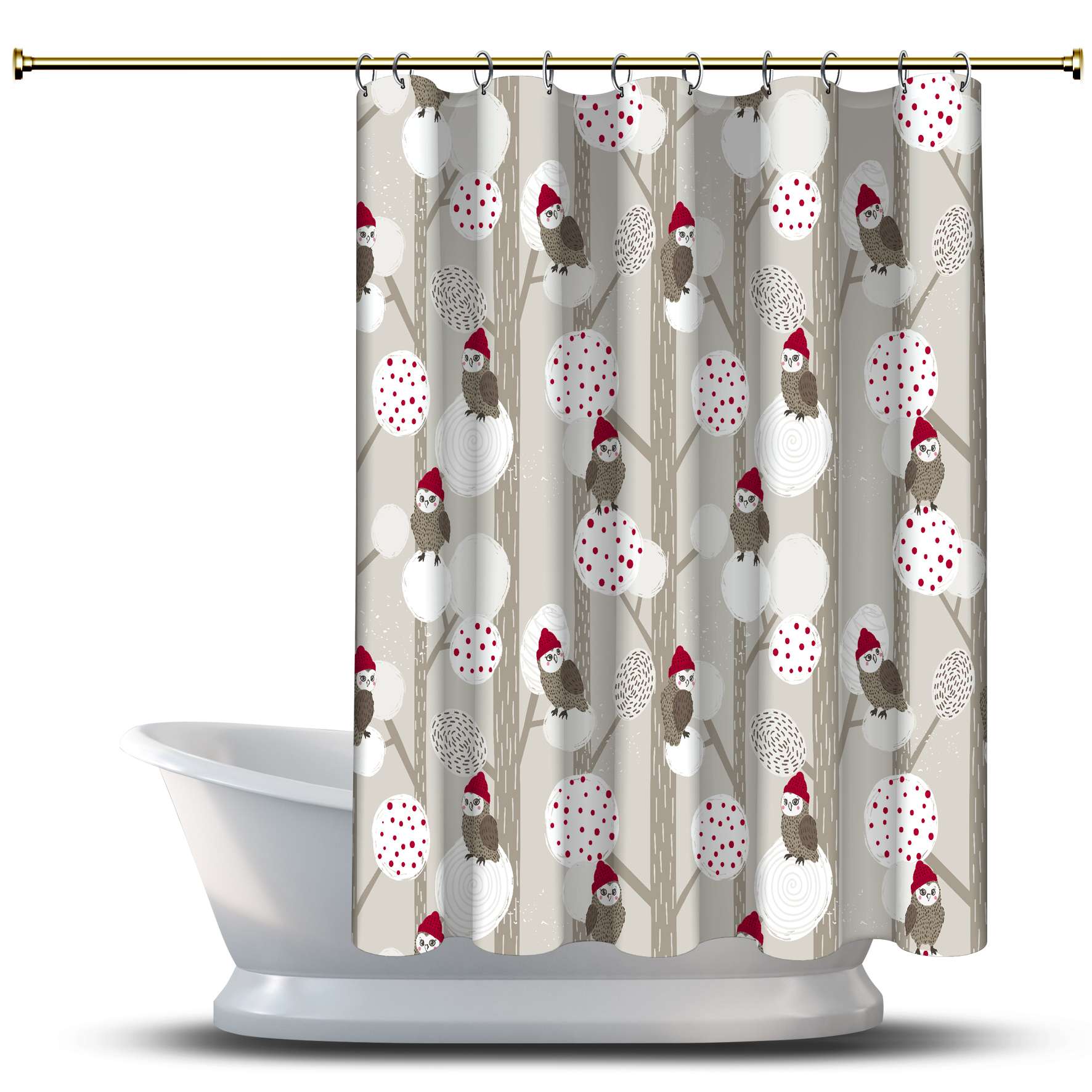 

Занавеска для душа с мультяшным принтом в стиле фэнтези / Водонепроницаемая для вашей ванны Украшения для ванной комнаты - Многомерные милые совы и деревья