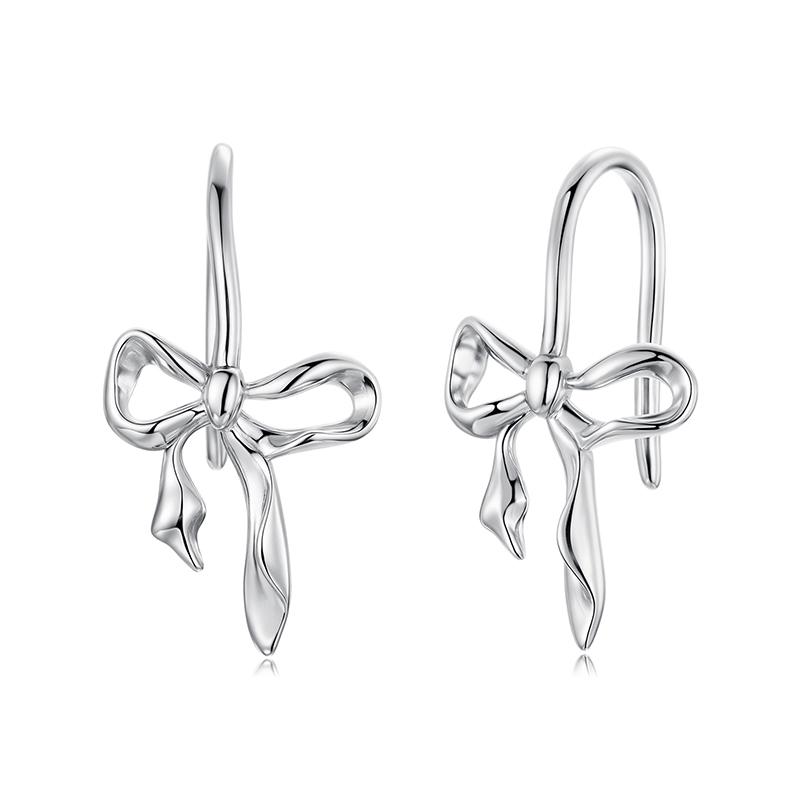 WOSTU Real 925 Sterling Silver Big Bow Stud Earrings For Women Wedding Party Jewelry Bowknot Ear Studs Girl Birthday Gift 18mm