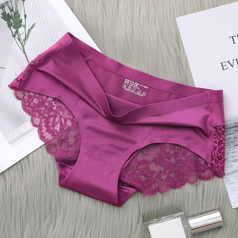 

Бесшовные женские комфортные кружевные трусы с вырезами, нижнее белье, с низкой посадкой, женские спортивные трусики, мягкое женское белье, сексуальное 2XL фиолетовый