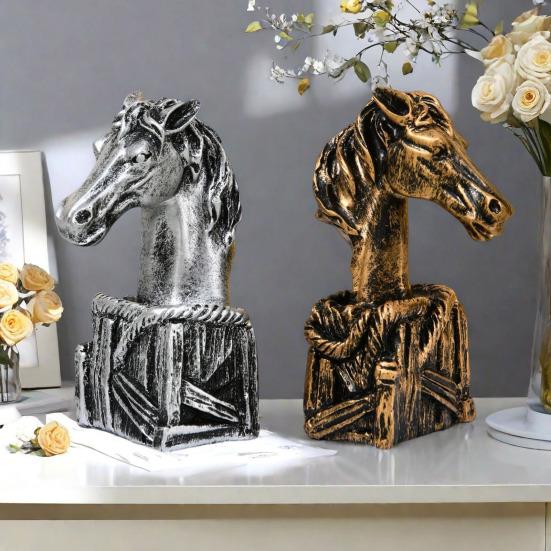 Doppelpferdekopf-Skulptur Harz Liebende Pferdefigur für Wohnzimmer Schlafzimmer Dekor Romantische Reiterstatue für Pferdeliebhaber Jubiläum
