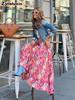Floral Print Midi Skirt Women Summer Casual Vacation Maxi Dress