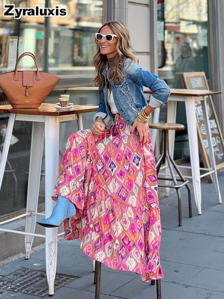 Floral Print Midi Skirt Women Summer Casual Vacation Maxi Dress