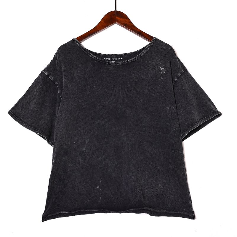 

Стильная винтажная мода Минималистичная однотонная футболка с коротким рукавом Black S