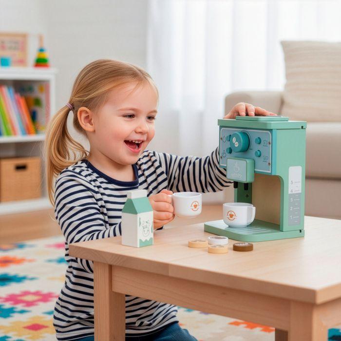 Jouet barista - SPRINGOS - Machine à café en bois - 8 éléments - 3 ans et plus - Multicolore