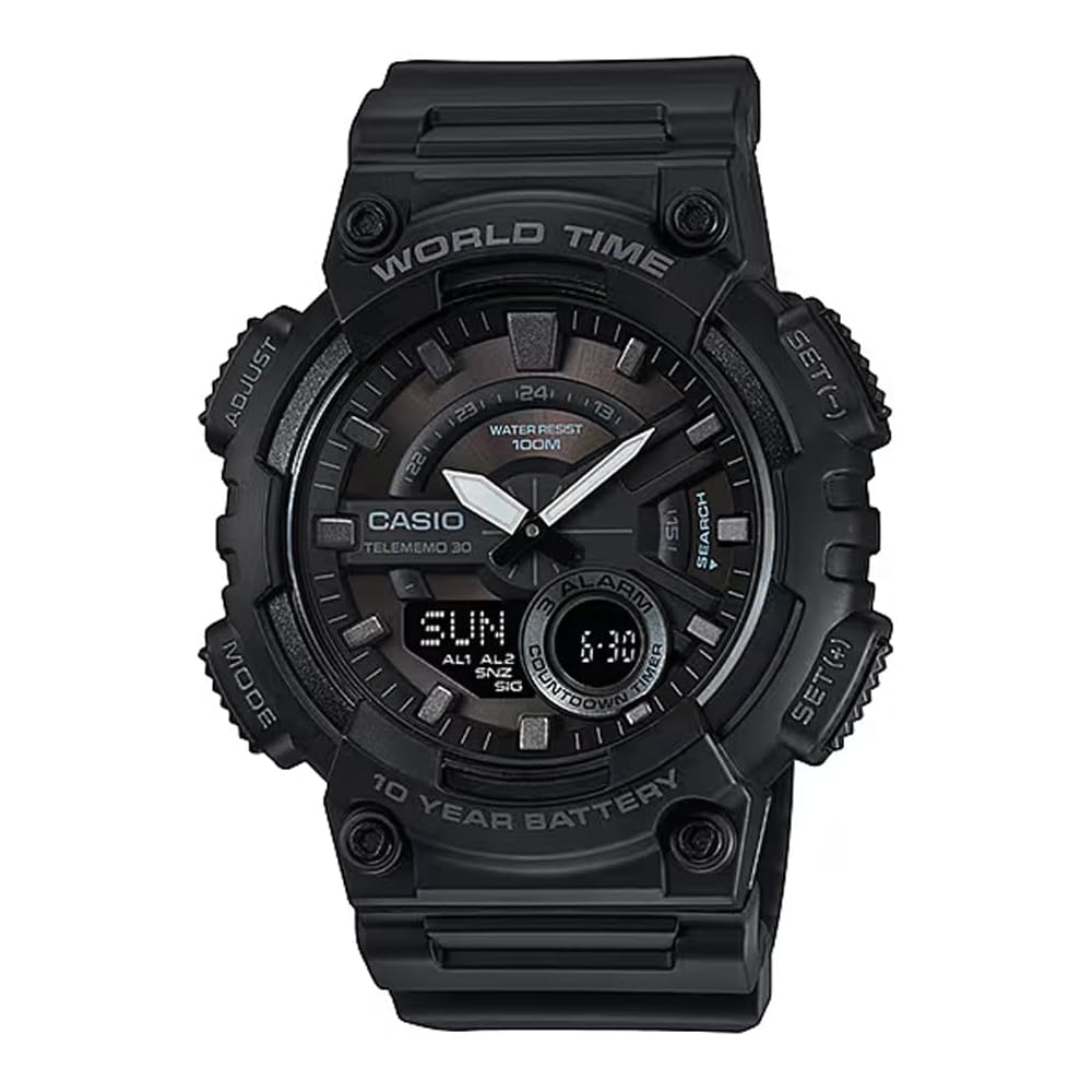 Casio World Time AEQ-110W-1BV Men s Analog-Digital Quartz Watch Black LCD Black Overseas Model