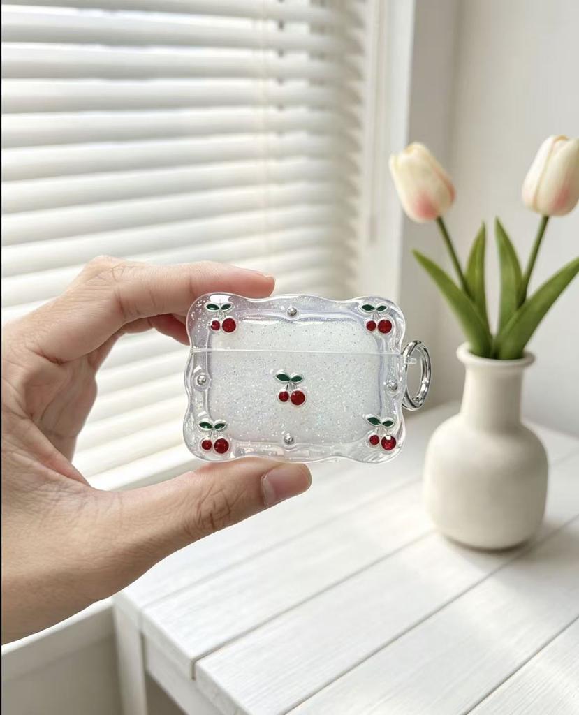 Glitter Epoxy Cherry Tulip AirPods 1 Headphone Case for Apple AirPods Pro1 Case
