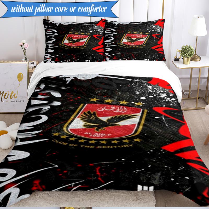 3PCS Ahly Football club Printed Soft Bedding Set,Including 1pc Duvet Cover And 2pcs Pillowcases Perfect for Bedroom, Dormitory, Fan gift