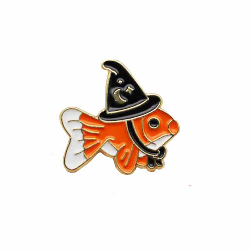 Whimsical Goldfish Magician Brooch: Adorable Fish in Magic Hat Exploring the World