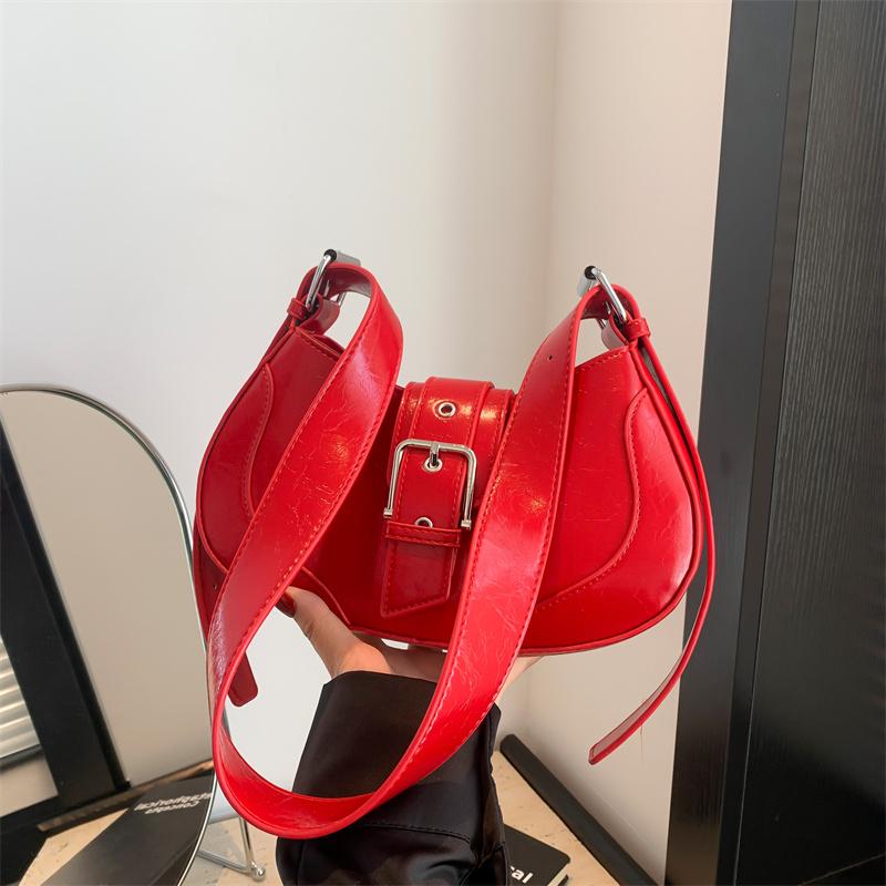 Vintage PU Leather Armpit Bag for Women Shoulder Bag Chic Red Blue Underarm Bag High Quality Solid Classic Handbag