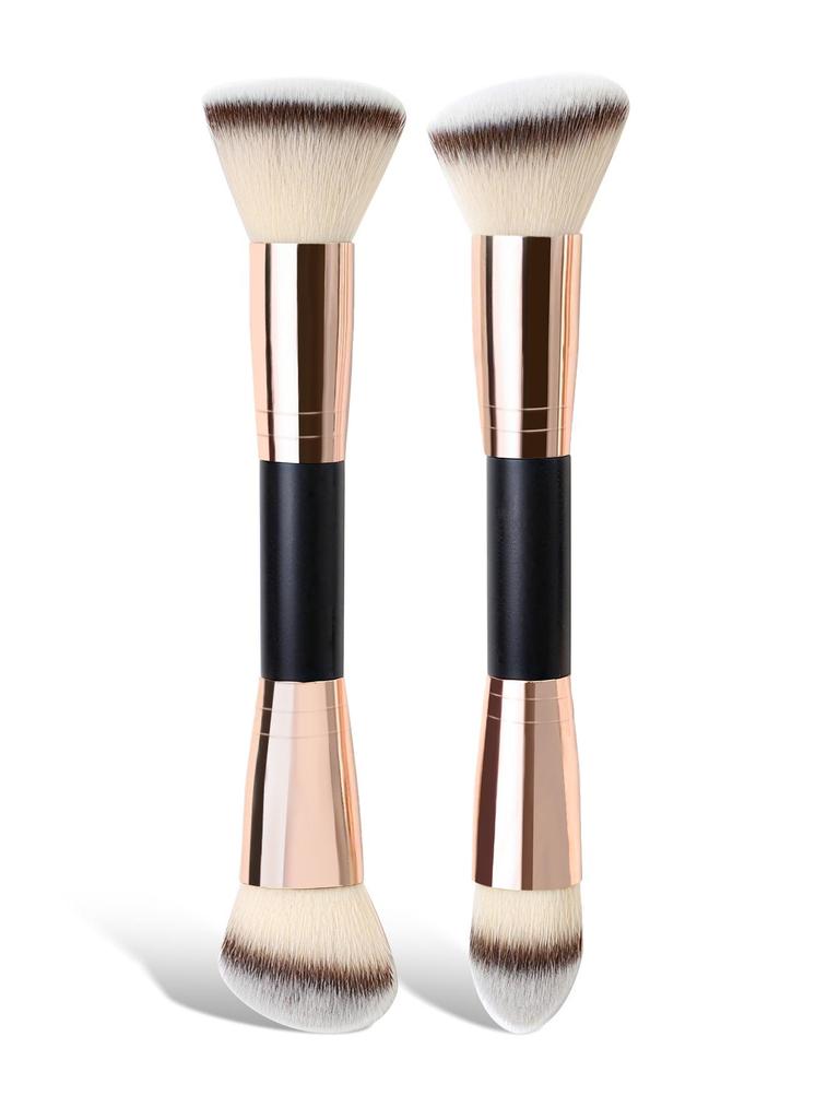 4-Piece Dual-End Makeup Brush Set: Foundation, Blush, Contour, Eye Shadow Blending with Soft Three-Color Bristles