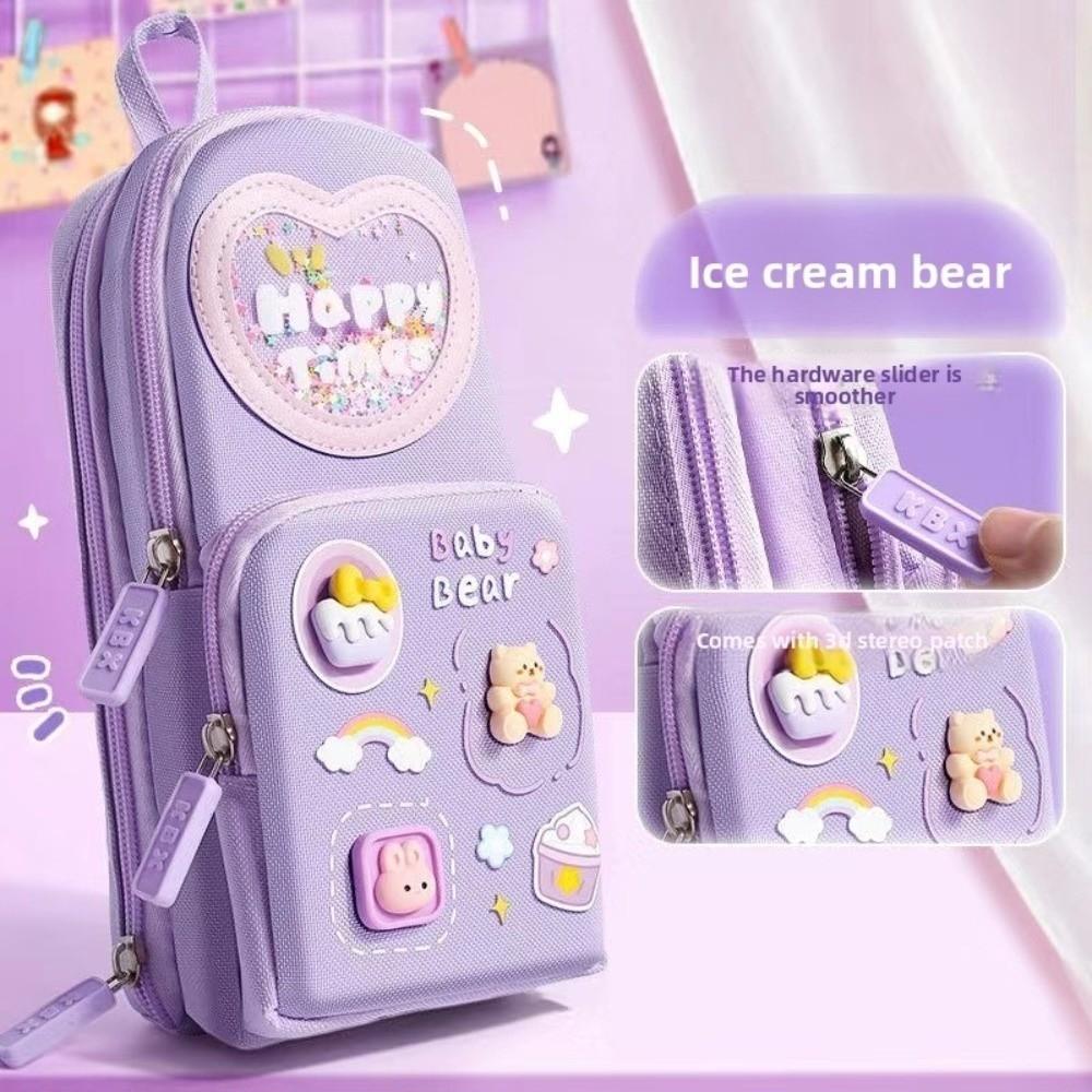 6 Pockets 3 Layers Pencil Case Cute Organizer Storage Bag Backpack Shape Cartoon Pen Box  Girls