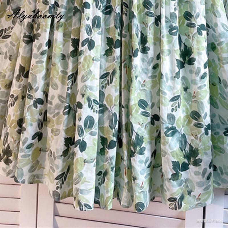 Prairie Chic Spring Summer Women Midi Skirt High Waist Green Floral Print Fresh Skirt Cotton Vintage Ladies' A-Line Skirt