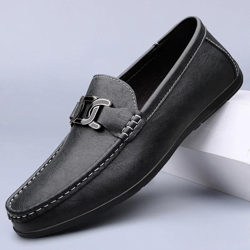 New Men's Business Shoes Italian Style Penny Loafers For Men Handmade Leather Moccasins Driving Shoes Non-Slip Slip On Flats