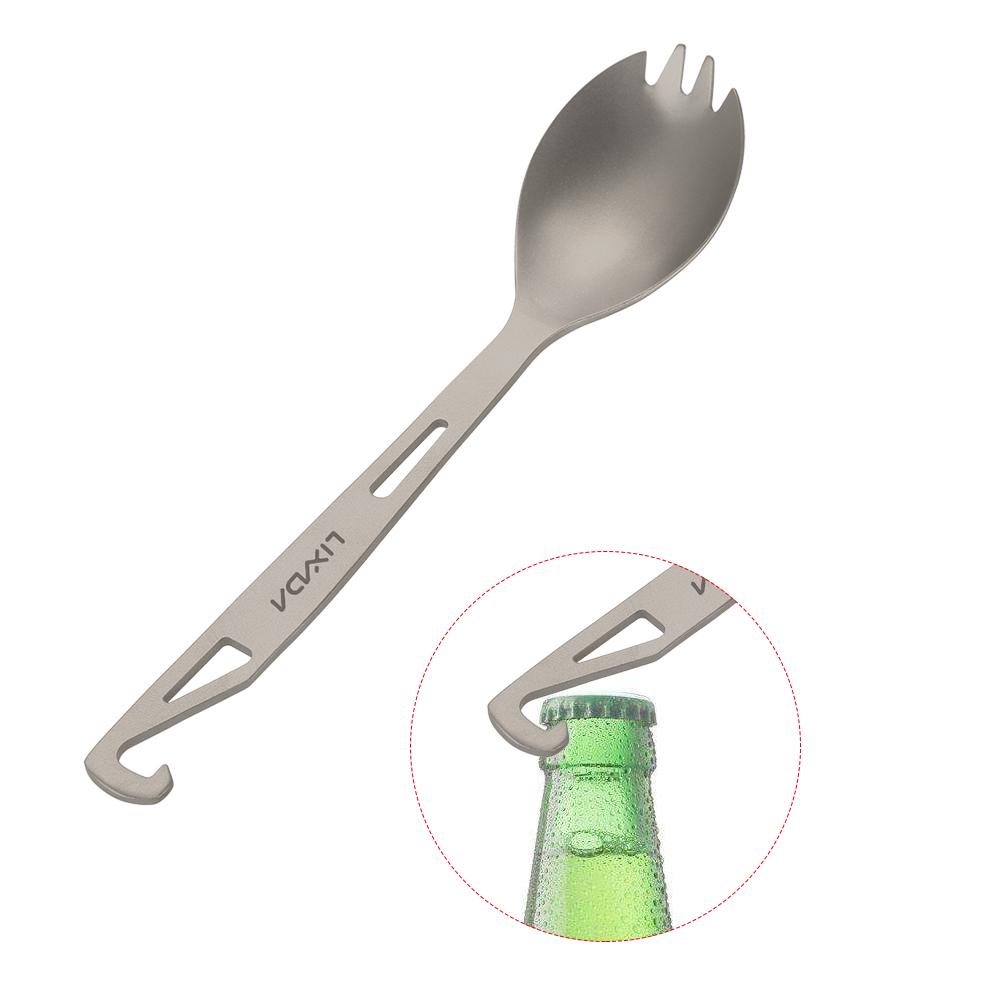 Lixada Titanium Spork med flasköppnare Lätt utomhus middagssked gaffel för resor Camping Backpacking